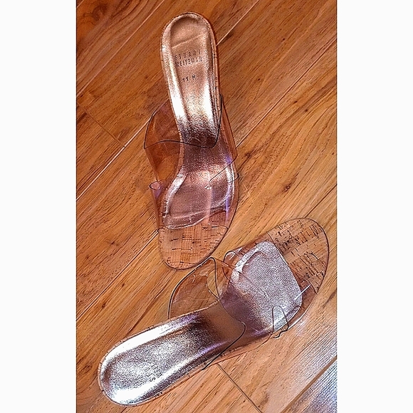 Stuart Weitzman Clear Transparent Cork Wedge Mule Slide Sandal Shoe Size 11 - Picture 3 of 8